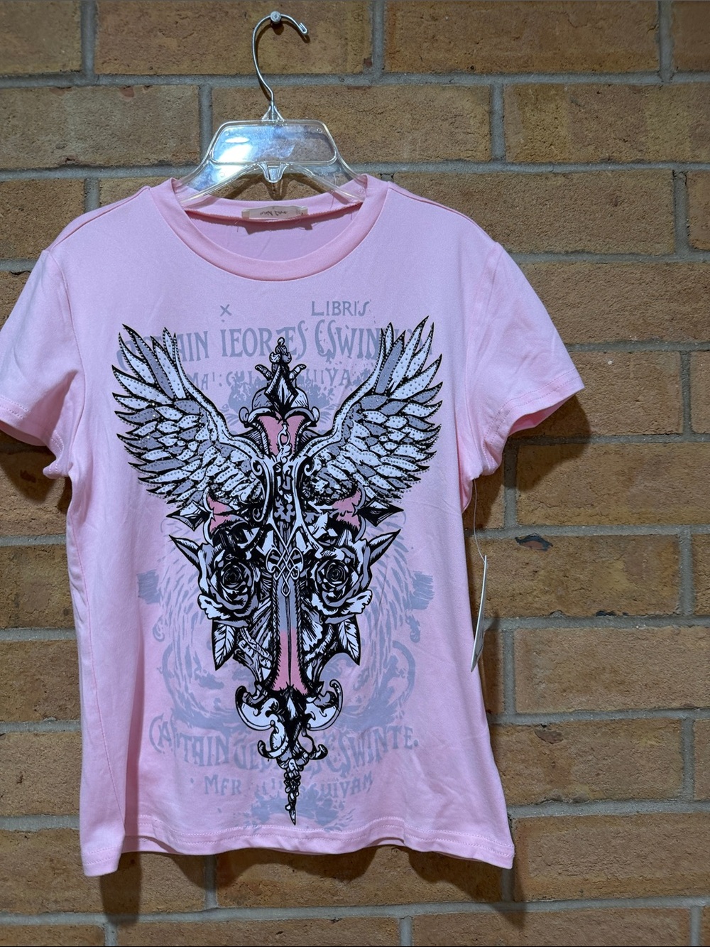 Pink Graphic Short Sleeve Tee with Winged Crest